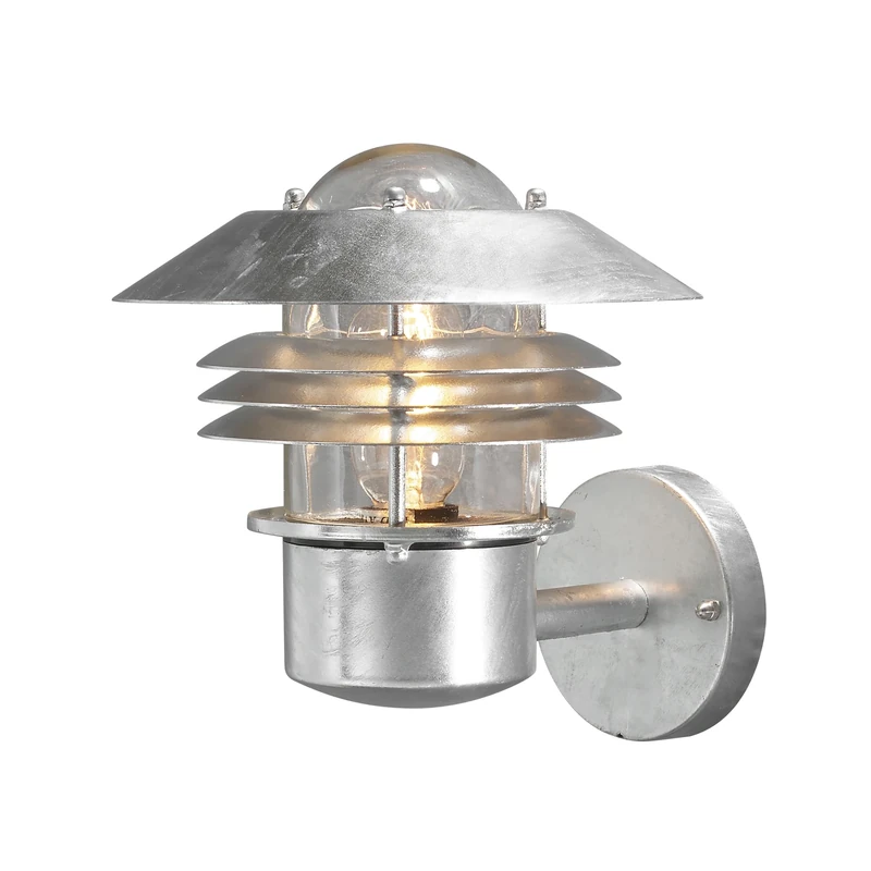 Konstsmide 7302-320 Modena Up Outdoor Wall Light / 1 x 60 W E27 Max Wall Lamp / Clear Glass Globe / RAW Galvanised Steel / IP44 / RAW Galvanised Steel