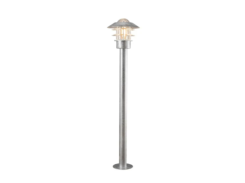 Konstsmide 7311-320 Modena Pathway Outdoor Light / 1 x 60 W E27 Max Bollard / Clear Glass Globe / RAW Galvanised Steel / IP23 / RAW Galvanised Steel