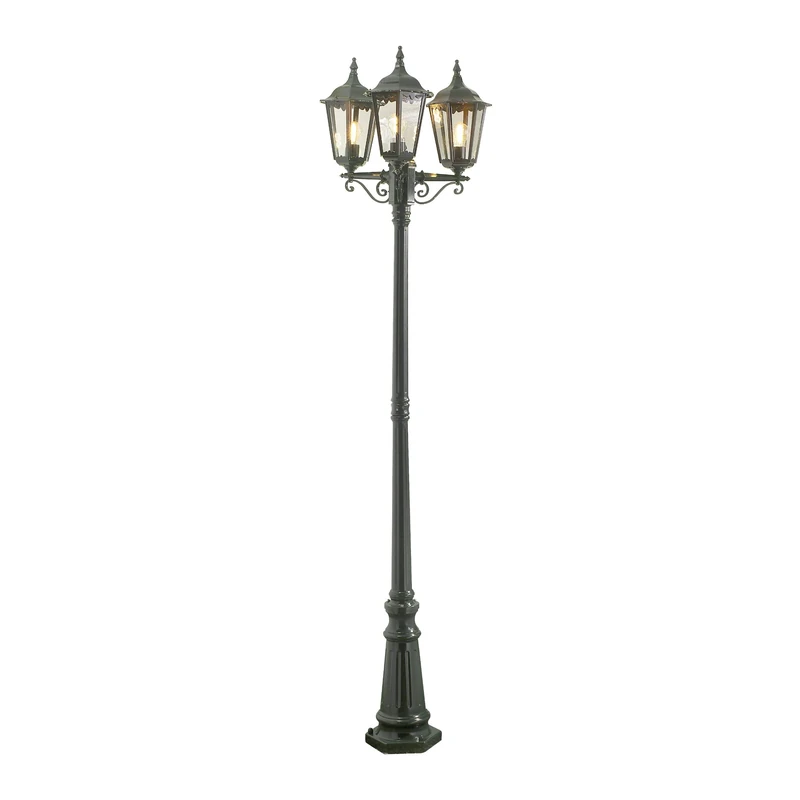 Konstsmide Outdoor Light Firenze Triple Column Outdoor Light/ 2.2m High/ 3 x 100 W E27 Max Lamp Post/ Clear Glass/ Aluminium/ IP43/ Outside Light Green