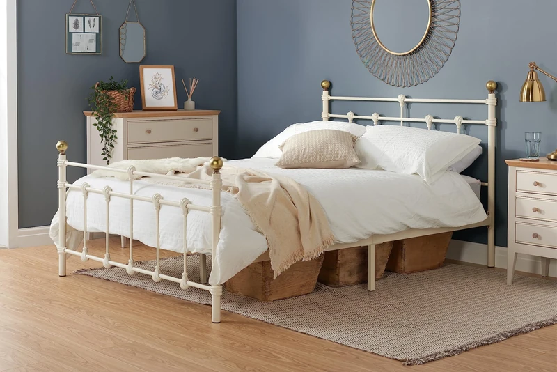 Birlea Atlas Bed - Metal, Cream, Double