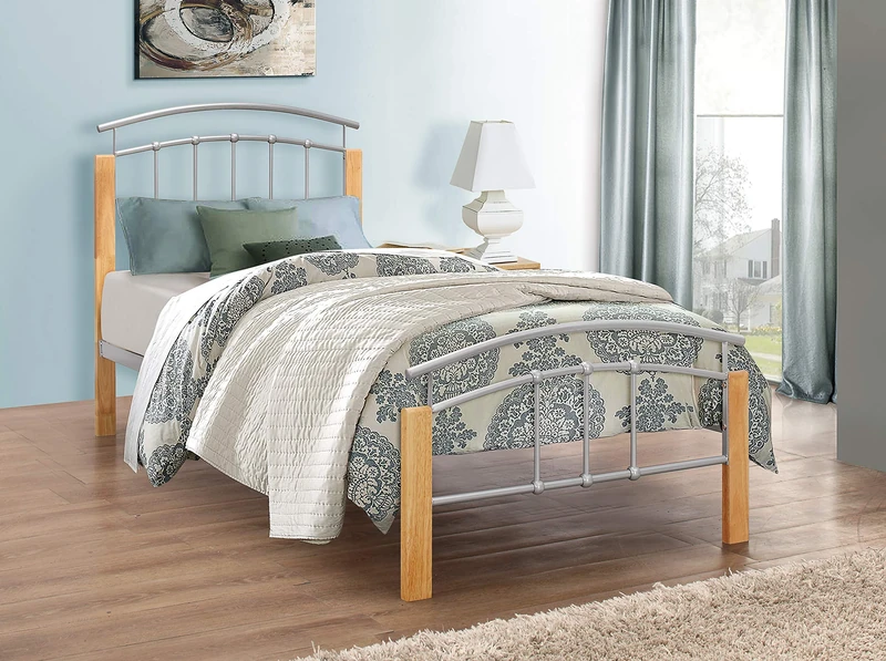 Birlea Tetras Bed - Metal, Silver and Beech, Single