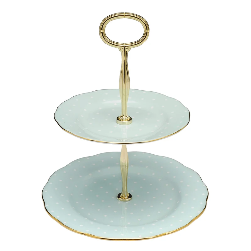 Royal Albert Modern Vintage POLROS25866 Two Tier Cake Stand Polka Rose, Fine Bone China