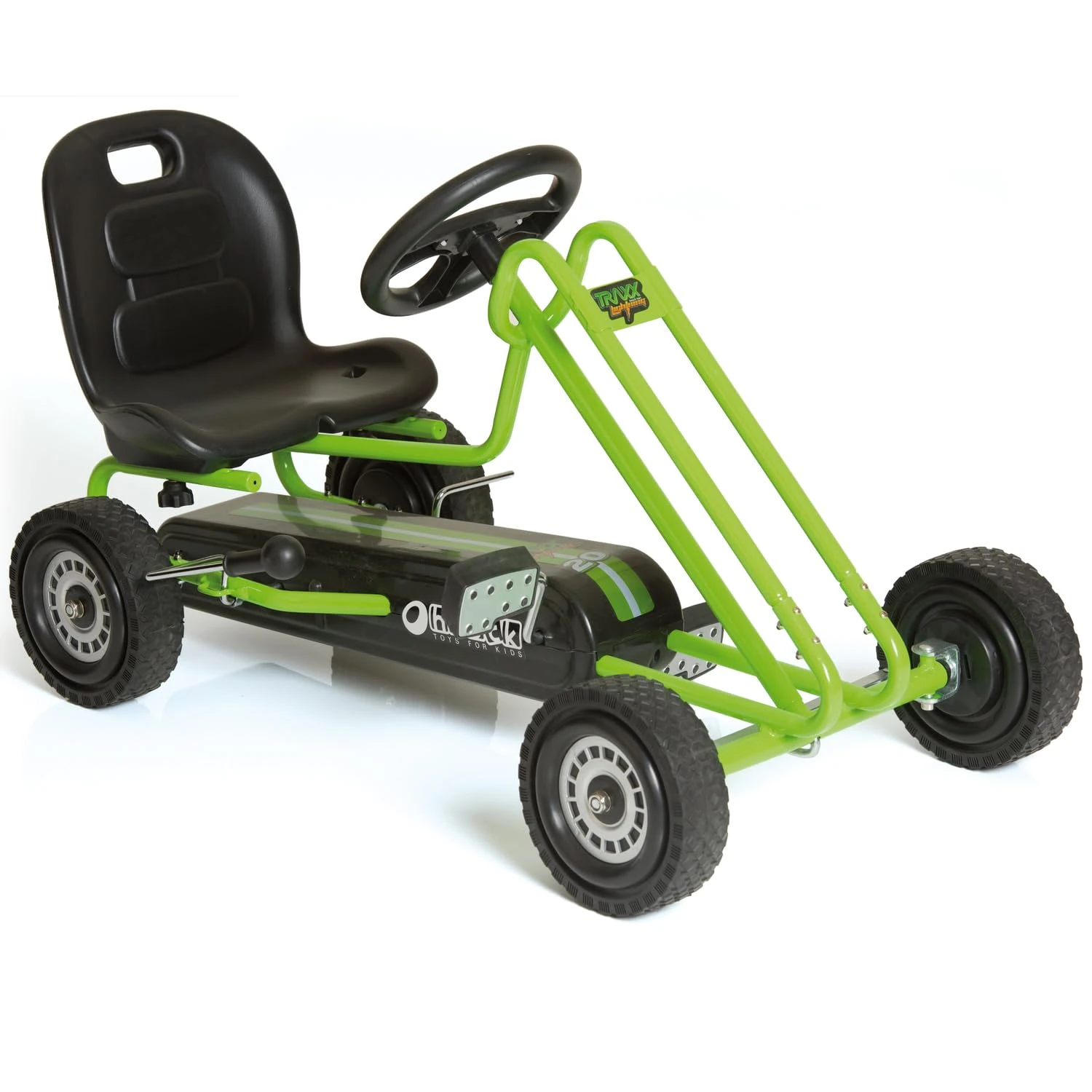 hauck Lightning, Green - Go Kart for Kids Age 4 to 8 up to 50 kg, Girls & Boy Ride-On Race Car with Rubber Tyres, Adjustable Seat, Handbrake, Sturdy Steel Frame