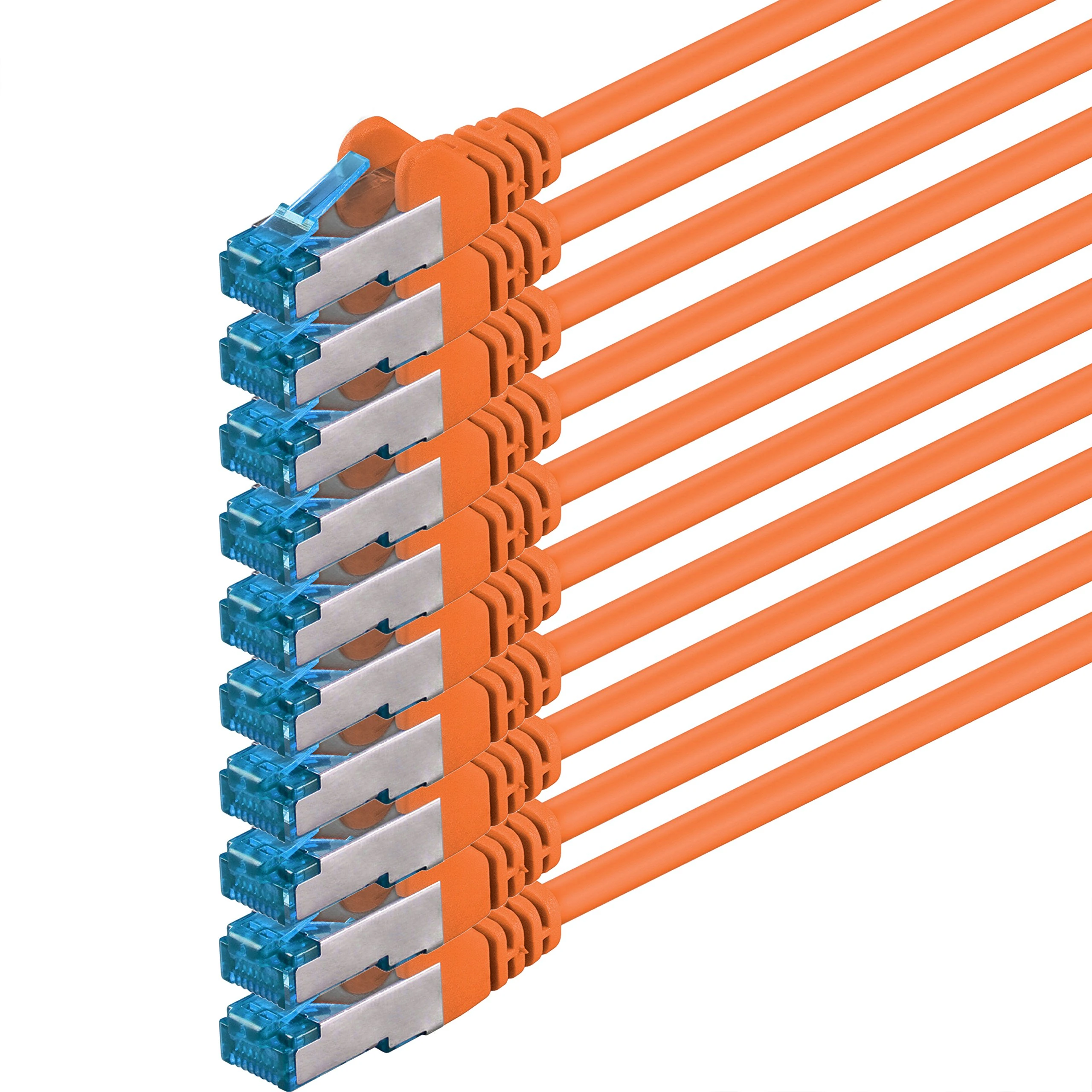 1aTTack.de 5m - CAT6a - network cable orange - 10 pieces CAT 6 A patch cable 10000 Mbit s SFTP PIMF 500 MHz compatible with CAT5 CAT6 CAT7 DSL Internet Switch Router