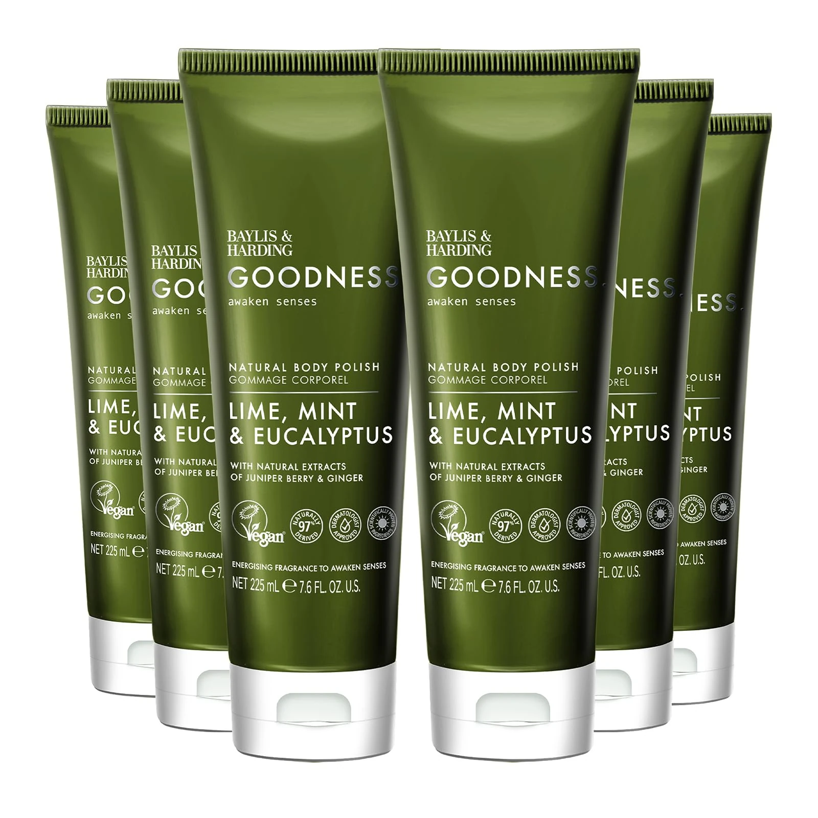 Baylis & Harding Goodness Awaken Lime, Mint & Eucalyptus Body Polish, 225 ml (Pack of 6) - Vegan Friendly