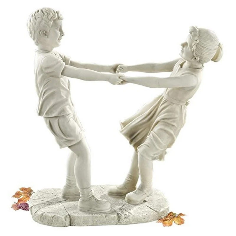 Design Toscano KY71279 Little Girl and Boy Dancing Garden Statue - Large, Antique Stone