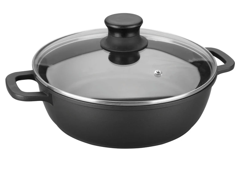 Lacor 25823 Cast Aluminium Round Low Casserole, 24 cm, Black