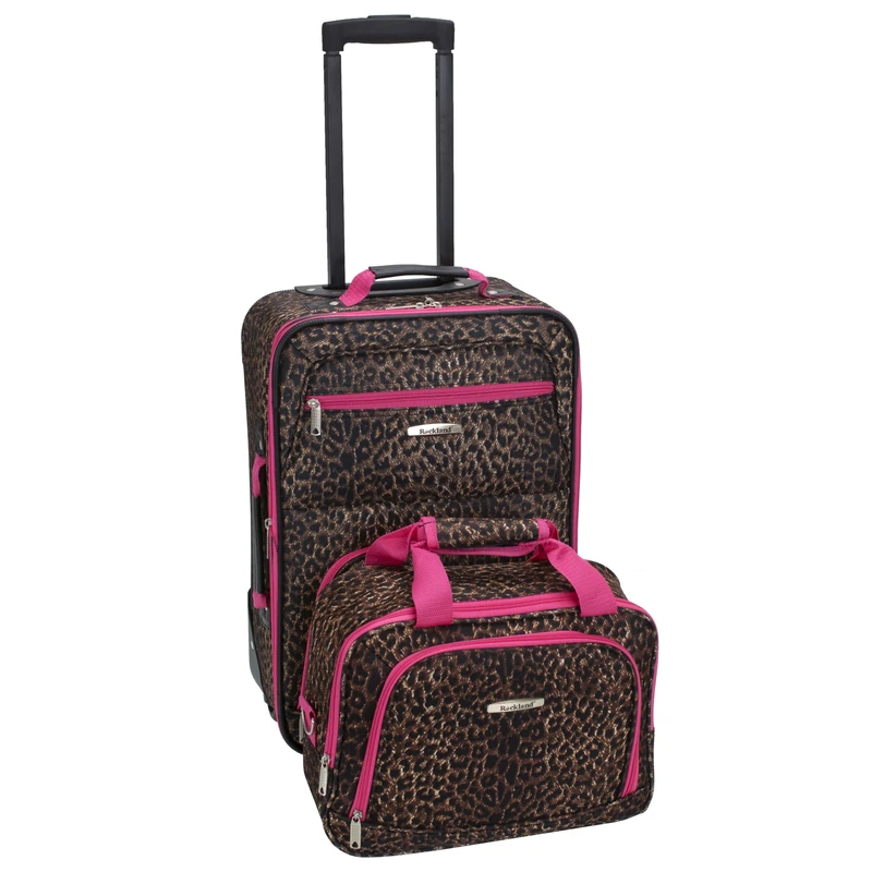 Rockland Fashion Softside Upright Luggage Set, Pink Leopard, 2-Piece Set (14/19), Fashion Softside Upright Luggage Set