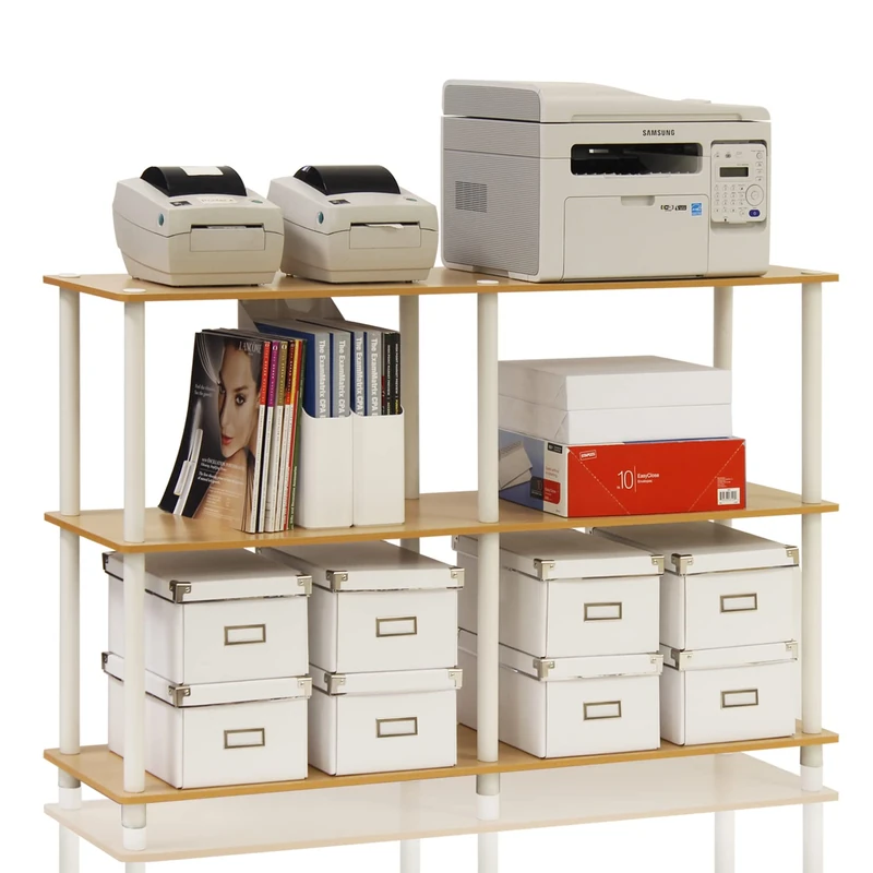 Furinno TURN-N-TUBE Storage Shelves, 3-Tier 47.4 Wide Book Shelf, Corner Shelf, Toolless Open Shelves, for Organization and Storage, Living Room, Garage, Home Office, Beech