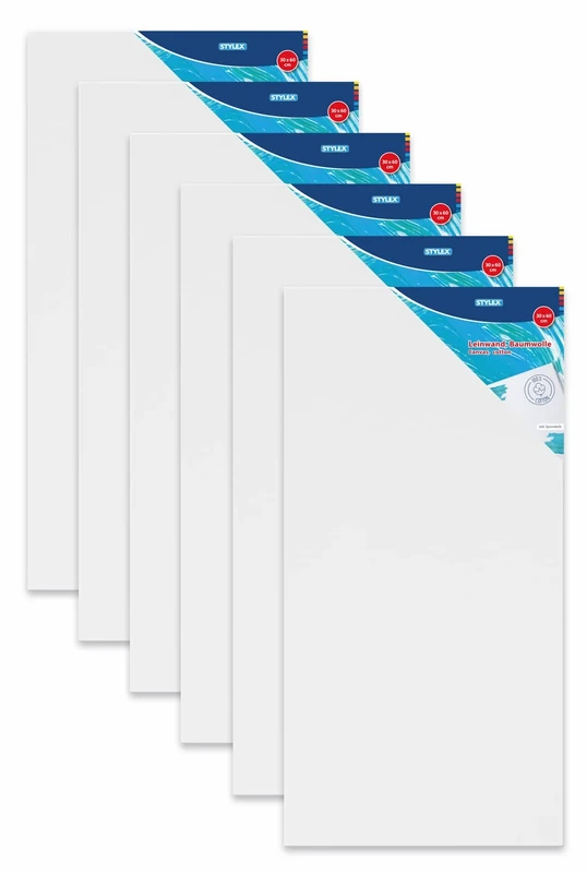 Stylex 28583-P6 Stretcher Frame 30 x 60 cm 100% Cotton Canvas Primed Back Stapled for Oil Acrylic Tempera Paints Gouache Painting Set of 6