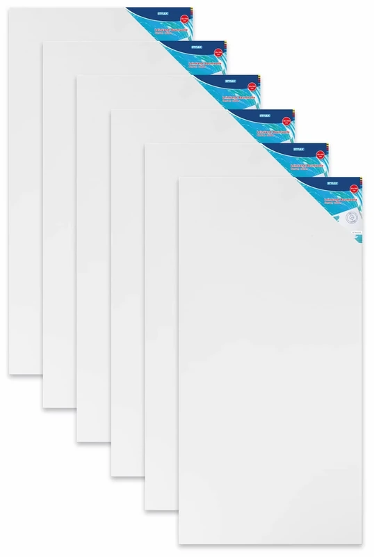 Stylex 28636-P6 Stretcher Frame 50 x 100 cm with 100% Cotton Canvas Primed Back Stapled for Oil Acrylic Tempera Paints Gouache Painting Set of 6