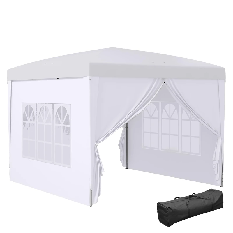 Outsunny 3 x 3 m Garden Pop Up Gazebo with Sidewalls Water Resistant White