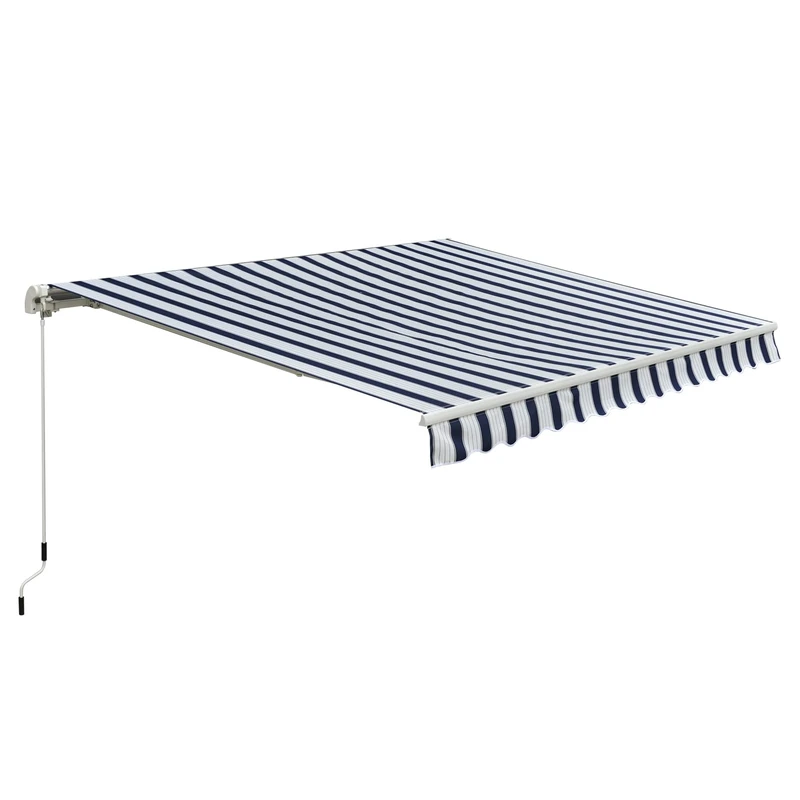 Outsunny 3m x 2.5m Garden Patio Manual Awning Canopy Sun Shade Shelter with Winding Handle Retractable Blue and White