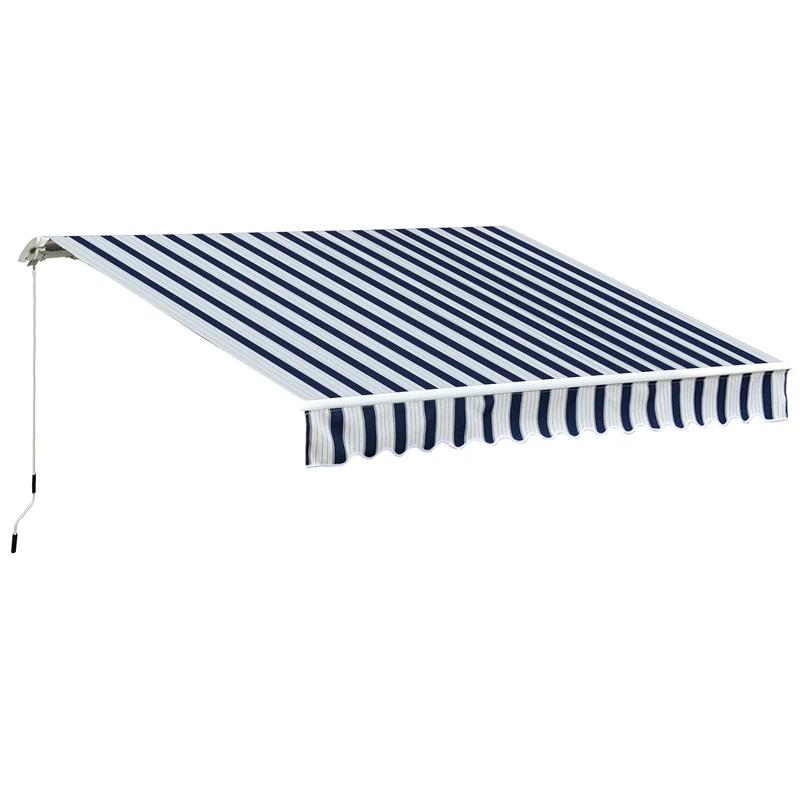 HOMCOM 3.5 x 2.5m Garden Patio Manual Awning Canopy Sun Shade Shelter with New Winding Handle - Blue/White