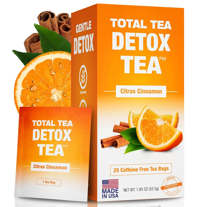 Total Tea Slimming Detox Tea Caffeine Free, Herbal Blend with Chamomile, Hibiscus and Ginger Root for Colon Cleanse Weight Management Drinks – Natural Citrus&Cinnamon for Digestive Health (25 Bags)