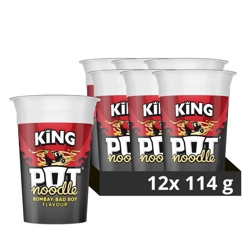 Pot Noodle Bombay Bad Boy King Pot Vegetarian quick to make noodles Instant Noodle 12x 114 g