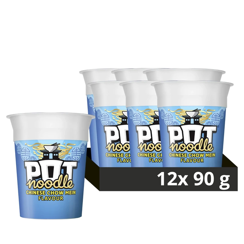 Pot Noodle Chinese Chow Mein Standard Pot Noodle instant vegan* snack quick to make noodles Instant Noodle 12x 90 g