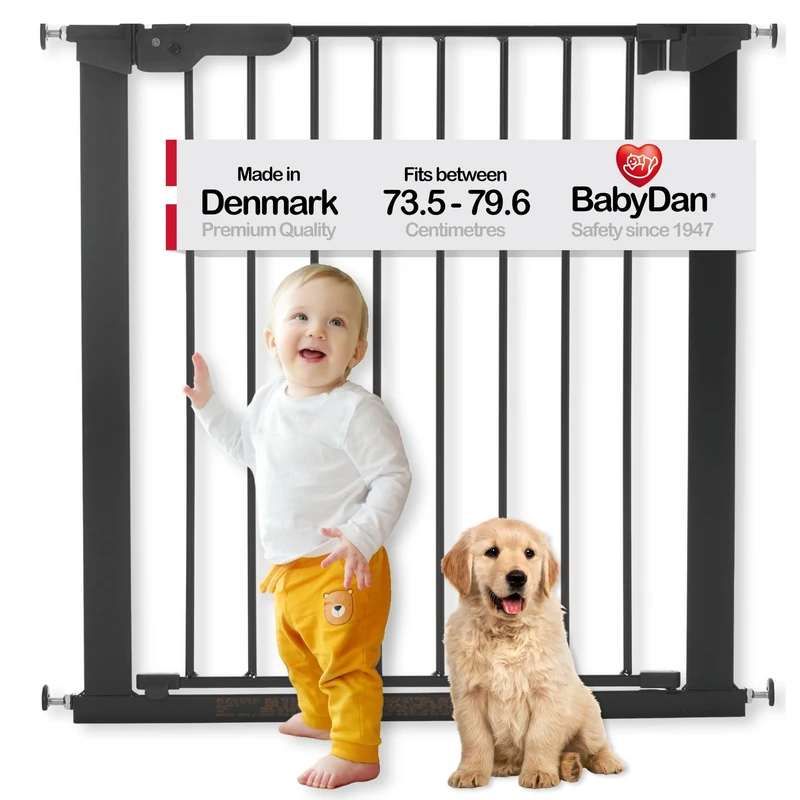 BabyDan Premier, Pressure Fit Stair Gate, Covers openings between 73.5-79.6 cm/29-31.3 inches, Baby Gate/Safety Gate, Metal, Black, Made in Denmark - (Pet Gate/Dog gate) - Image 1