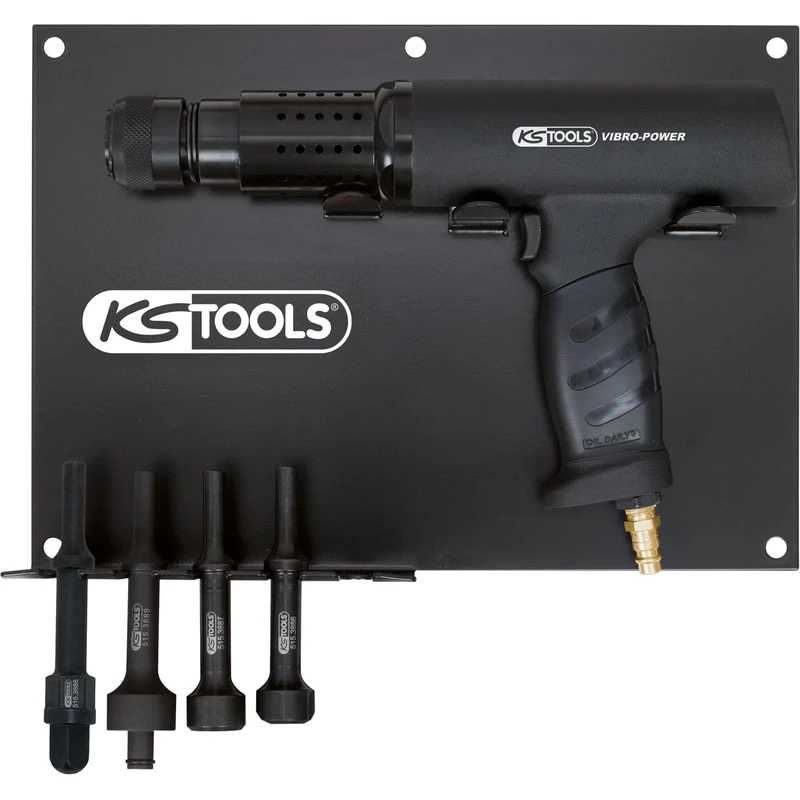 KS Tools 515.3880 Compressed Air Chisel Hammer Set with Holder (6 Pieces)