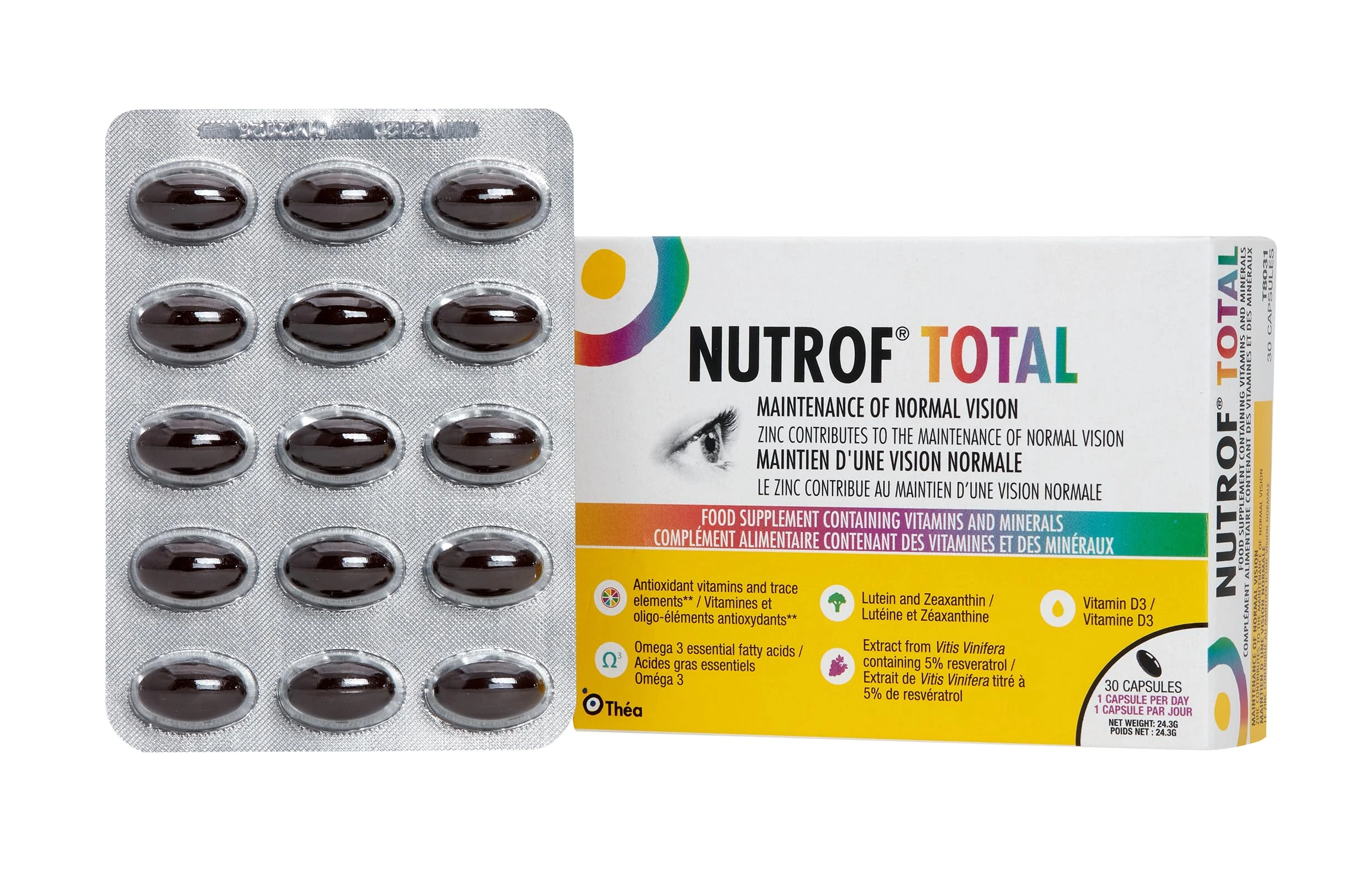 Nutrof Total Capsules – Eye Health Supplement with Lutein, Zeaxanthin, Omega 3, and Antioxidants | Essential Nutrients for Optimal Eye Health | Pack of 30 Capsules (1 Capsule per Day - 1-Month Supply)