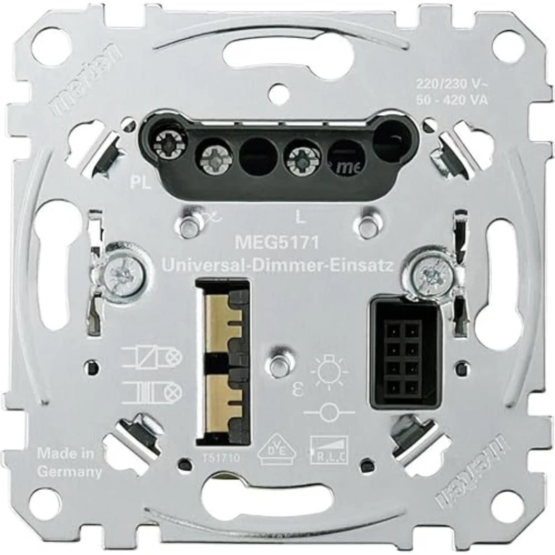Schneider Electric MEG5171-0000 Universal Dimmer Flush-Mounted Dimmer Switch for Dimmable LED Lamps, Incandescent Bulbs 7-210 W, Phase Control or Phase Control, Made in Germany, Silver