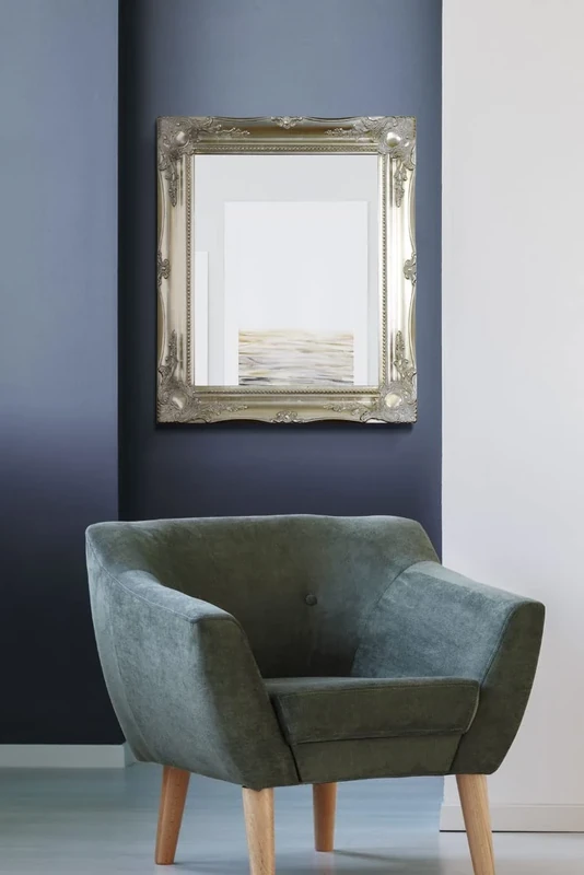 SILVER Swept Frame Wall Overmantle MIRROR Shabby Chic Style, Lots of sizes 3 Inch Moulding (26 x 22")