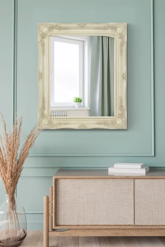 CREAM Swept Frame Wall Overmantle MIRROR Shabby Chic Stlye Lots of Sizes 3 Inch Moulding (26 x 22"), Ivory