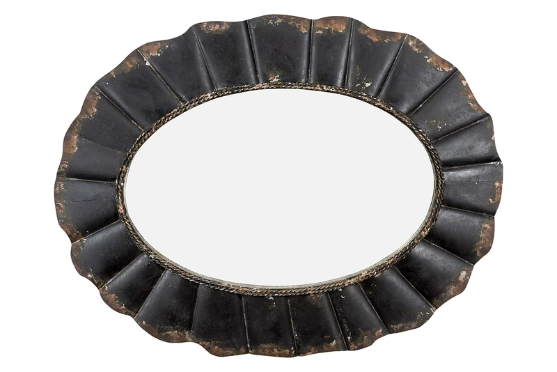 Creative Co-op Oval Mirror with Distressed Black Scalloped Metal Frame
