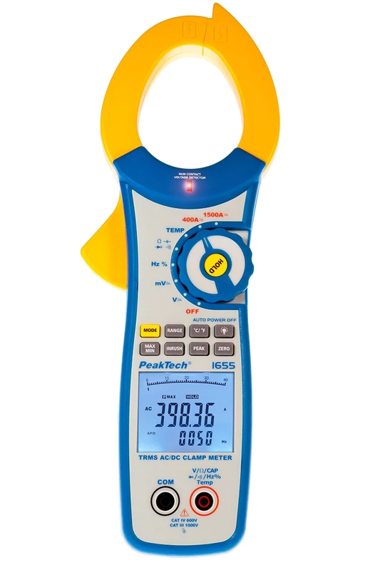 PeakTech 1655 - Digital Clamp Meter with True RMS, 4 3/4 Digit, 1500A AC/DC, 40000 Counts, Digital Multimeter, TÜV/GS, Current Measurement, Contactless Voltmeter, Ammeter, Continuity Tester - Max 600V