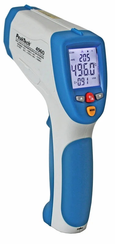 PeakTech Professional IR Thermometer with Data Logger for -50 °C to 1200 °C; with USB and Dual Laser, High Accuracy and Continuous Measuring Function and Power via USB, Pack of 1, P 4960