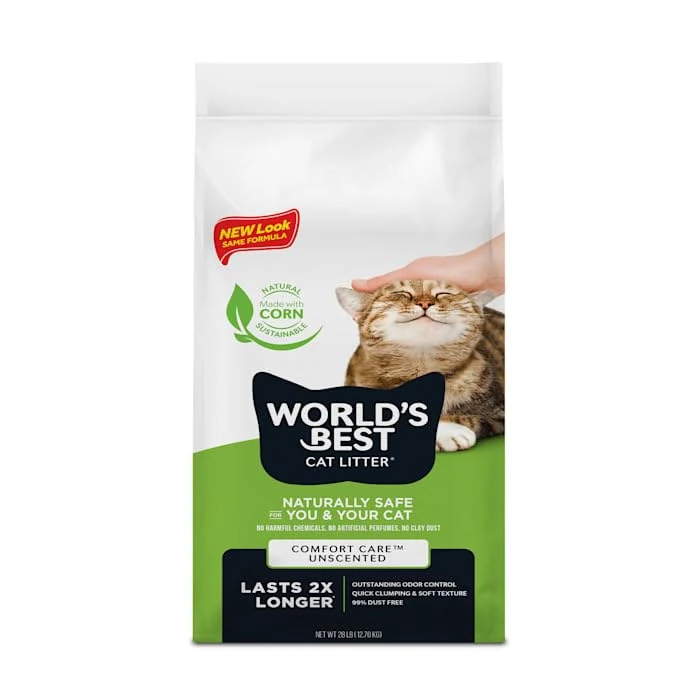 WORLD'S BEST CAT LITTER Comfort Care Unscented, 28-Pounds - Natural Ingredients, Quick Clumping, Flushable, 99% Dust Free & Made in USA - Long-Lasting Odor Control & Easy Scooping - Image 1