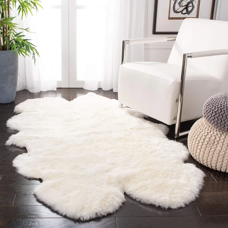 Safavieh Sheepskin Indoor Hand Made Rectangle Area Rug, Fur Collection, SHS121, in White, 109 X 180 cm for Living Room, Bedroom or Any Indoor Space
