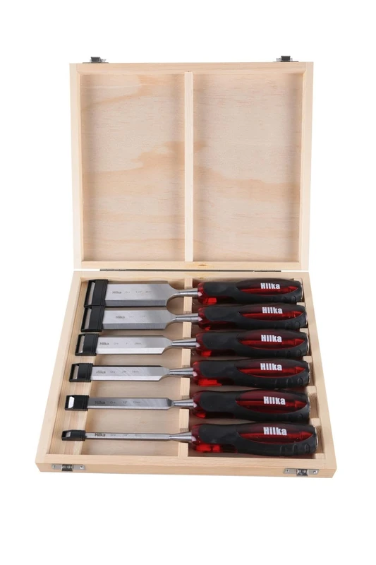 Hilka 72909006 Wood Chisel Set Clear Grip, Red/Black, Set of 6 Piece