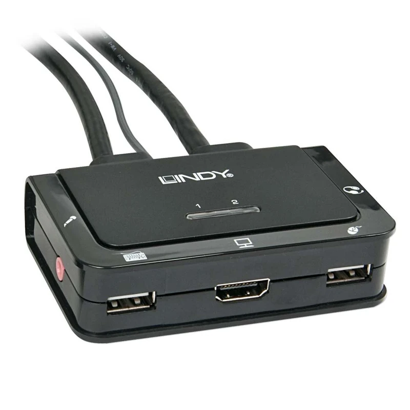 Lindy Compact 2 Port KVM Switch - HDMI, USB 2.0 & Audio, Black