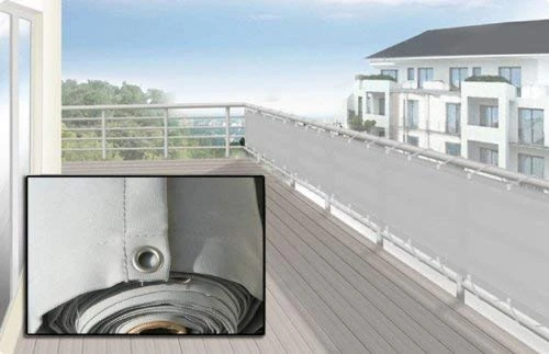 Floracord 12-90-50-07 Ready-To-Fit Polyester Fabric Balcony Screen 90 x 500 cm with Accessories, Silver-Grey