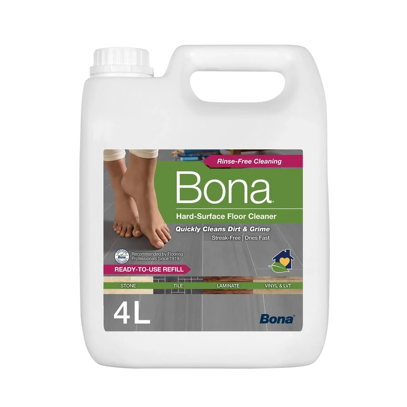 Bona Hard-Surface Floor Cleaner Liquid - for Stone, Tile, Laminate, LVT, Marble - 4 Litre Refill
