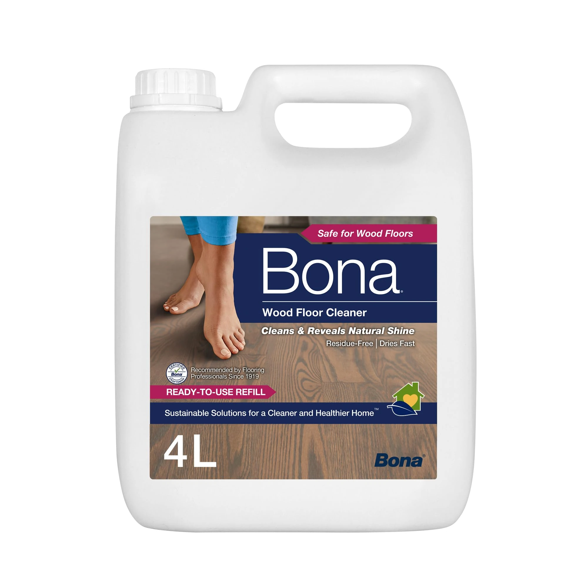 Bona Wood Floor Cleaner Liquid, Wooden Floor Cleaner, for Varnished or Hard Waxed Wood Floors, 4 Litre Refill