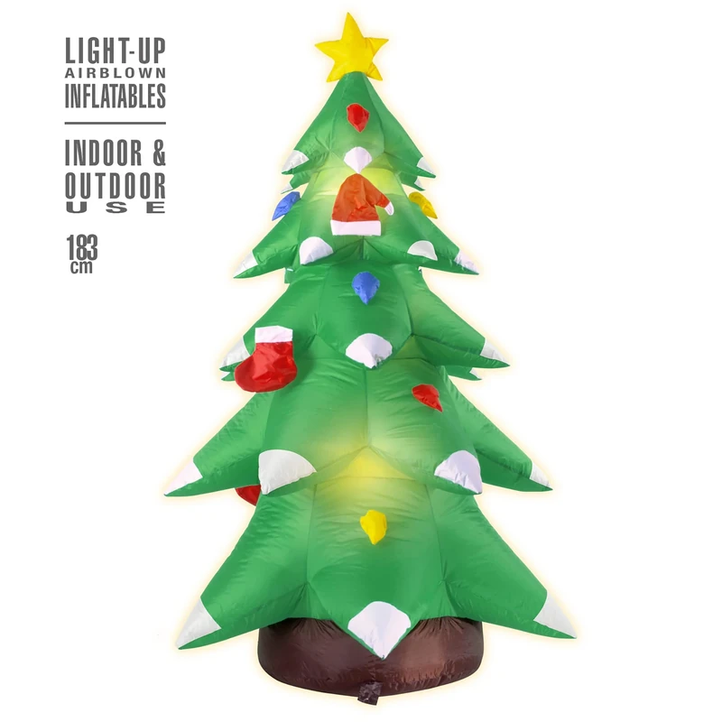 Inflatable Light - Up Christmas Tree 183cm - Indoor Light-Up Theme Inflatable Blow-Up Party Decoration for Fancy Dress Accessory
