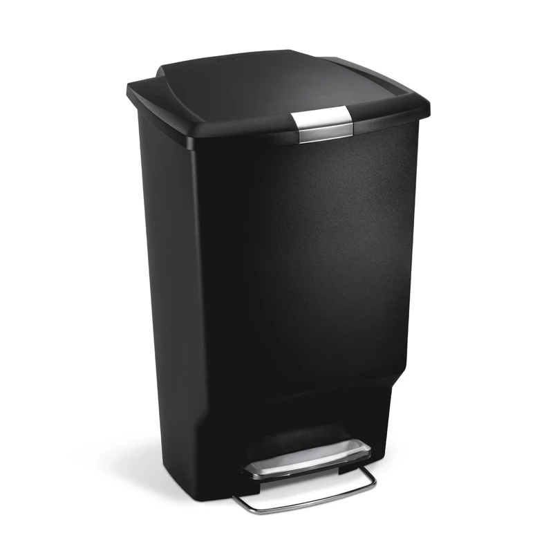 simplehuman CW1371 45L Rectangular Kitchen Pedal Bin with Lid Lock, Silent Soft Close Lid, Strong Steel Pedal, Stay-Open Lid, Large Capacity, Black Plastic