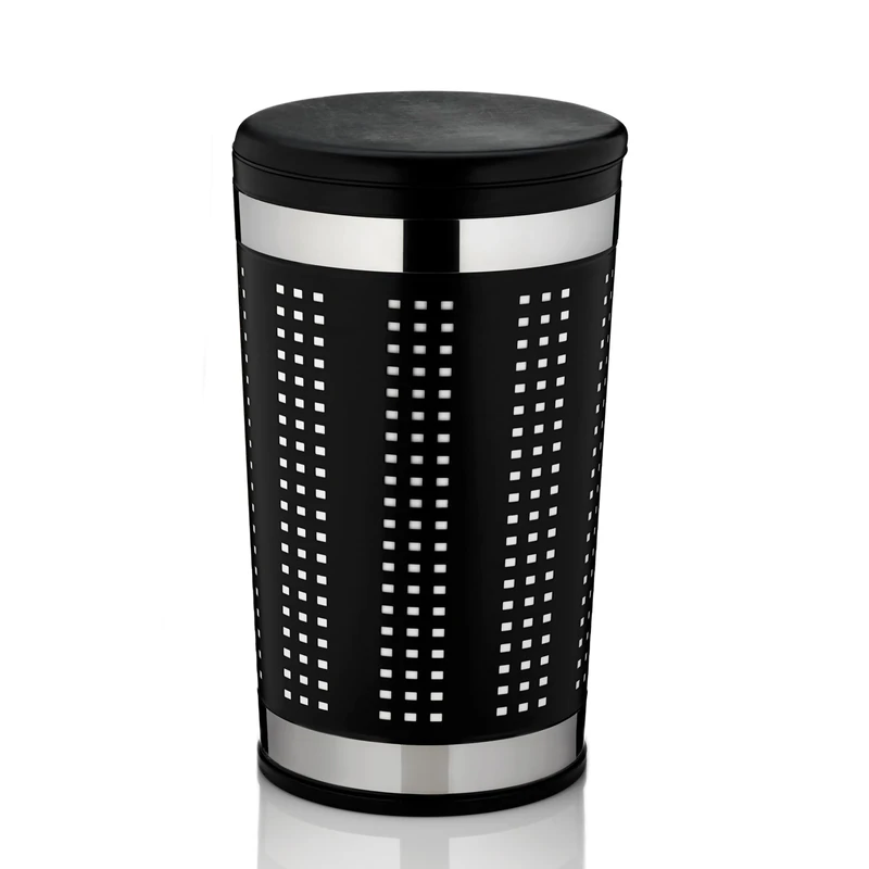 Kela sitting laundry bin with lid, laundry basket black with good air circulation, laundry collector 30.5 x 60.5 cm, SEVILLA, coated metal