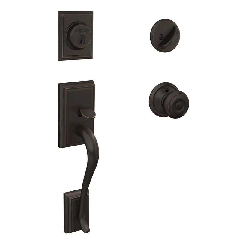 Schlage F60 V ADD 716 GEO Addison Handle Set with Georgian Knob Interior, Aged Bronze
