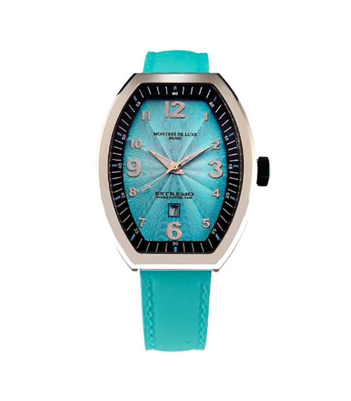 Montres De Luxe Women's EXL A 8301 Estremo Lady Stainless Steel Light Blue Sunray Dial Luminous Leather Date Watch
