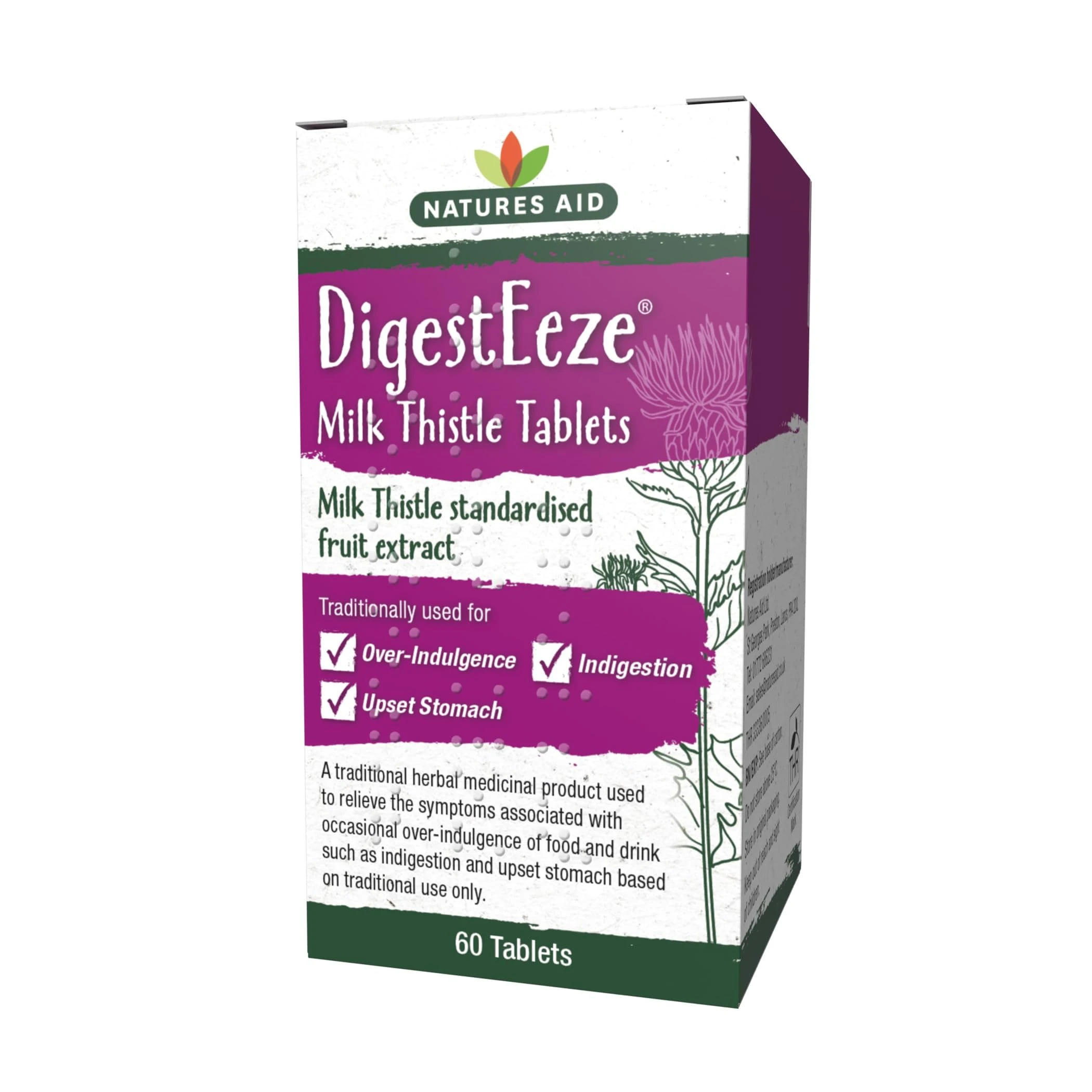 Natures Aid DigestEeze Milk Thistle 60 Tablets – Supports Liver & Digestive Health – High Strength Silymarin – Vegan, Non-GMO, Gluten-Free – Traditional Herbal Remedy for Indigestion Relief