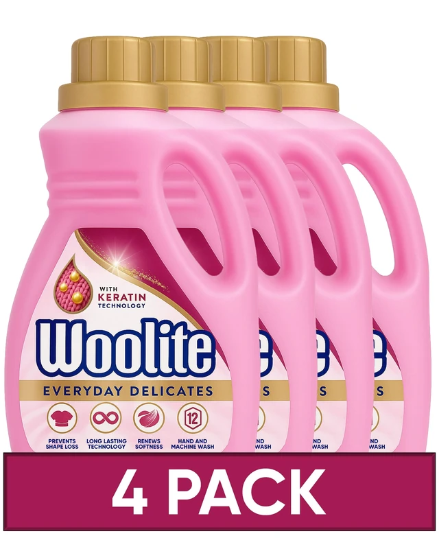 Woolite Laundry Detergent Liquid, 750ml, Pack of 4, For Delicates, Hand & Machine Wash, 48 Washes