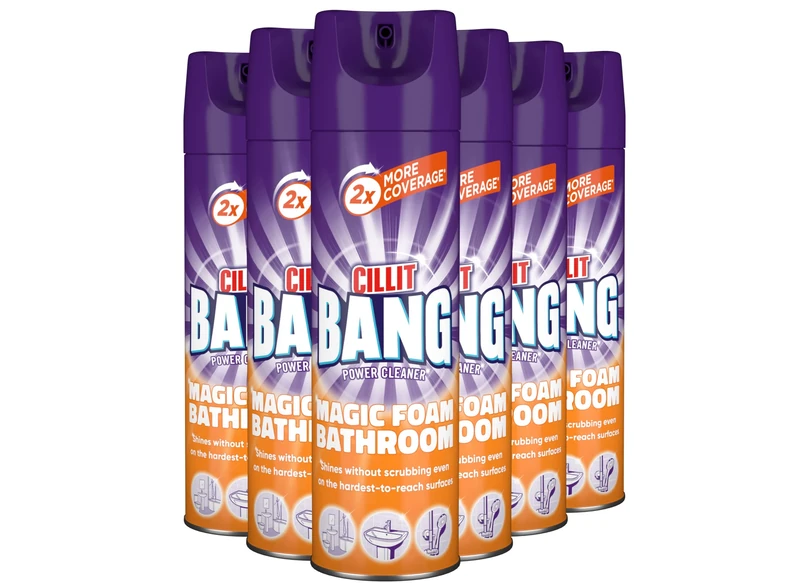 Cillit Bang Magic Foam Bathroom Cleaner, Powerful Active Formula, Brilliant Shine, Time-Saving, 600ml, Pack of 6, Ultimate Power Cleaning Solution.