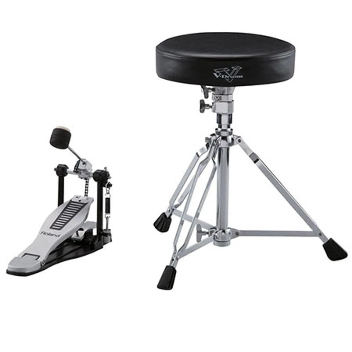 Roland Dap-3X Essential V-Drums Accessories, Includes A Pair of Hickory-Made Drumsticks, A Kick Pedal with New EmBOSSed Roland Logo Footplate, And A Drum Throne with Double-Braced Tripod