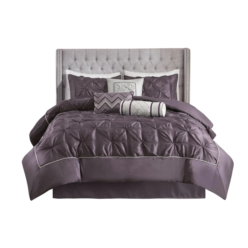 Madison Park All Season Down Alternative Bedding with Matching Shams, Decorative Pillow, Polyester, Plum, Queen(90"x90")