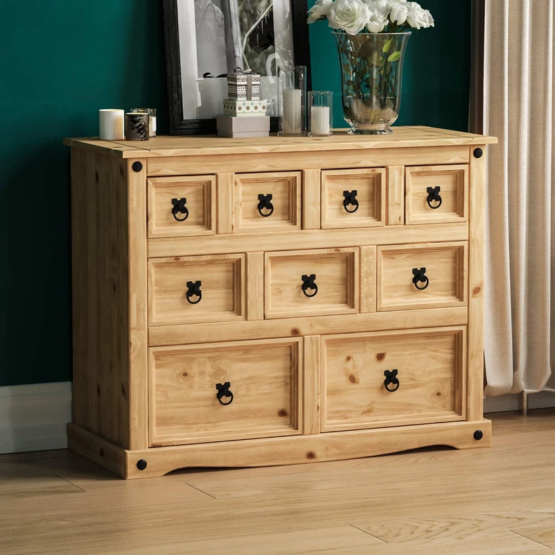 Vida Designs Corona Merchant Chest Of Drawers, 9 Drawer, Solid Pine Wood