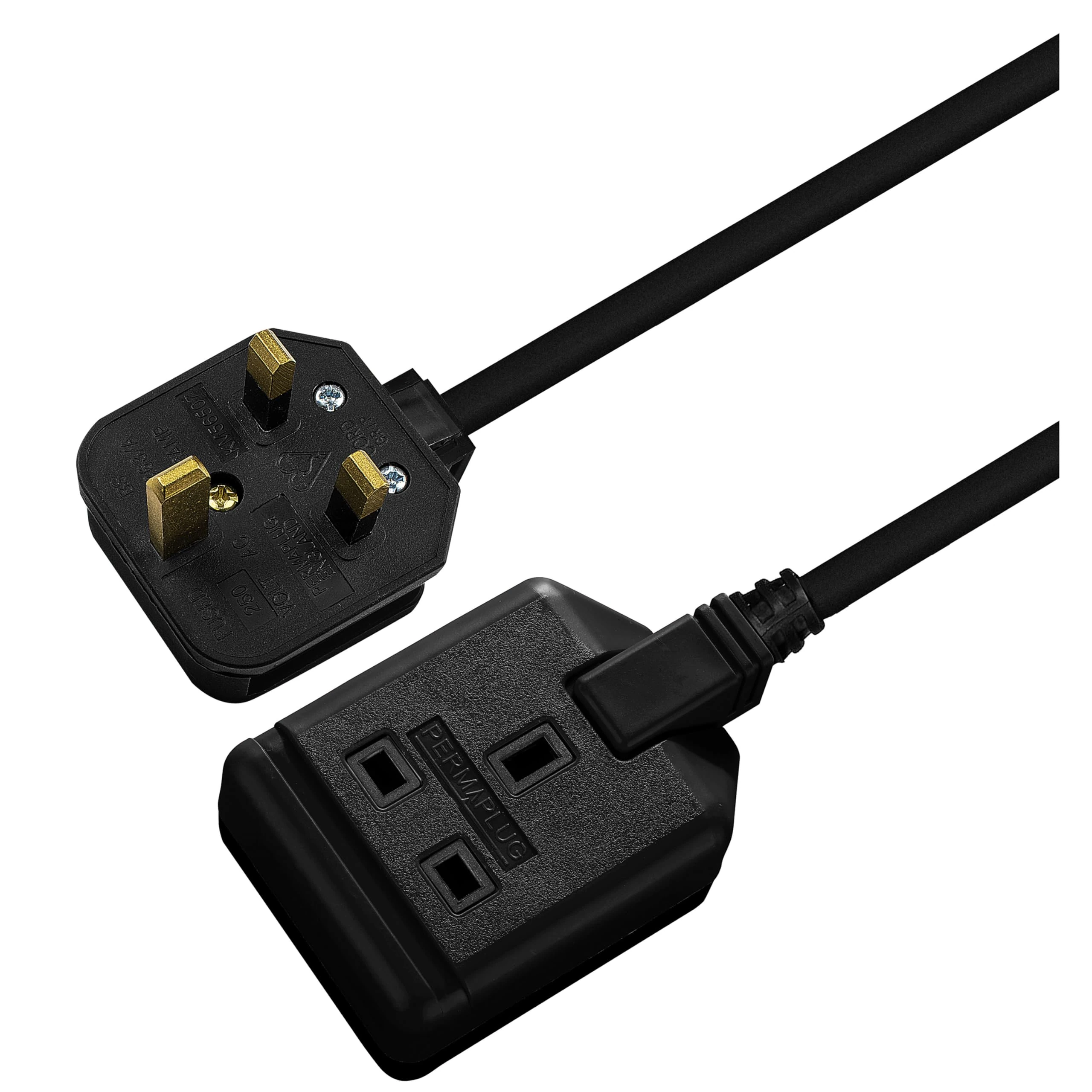 Masterplug One Socket Single Extension Lead, 5 Metre Cable, Unswitched, Heavy Duty, Rewireable, 1-Way Plug Extension Cable, Work Power, Permaplug, Black, 13A, 1G, 5m, EXS1315B