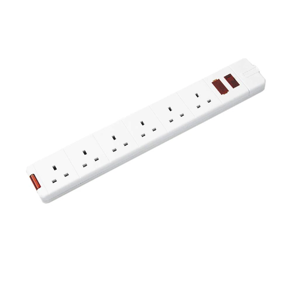 Masterplug SWFG6W-MP Six Socket Trailing Socket with Power Switch, without Plug and Cable, 13 Amp, White